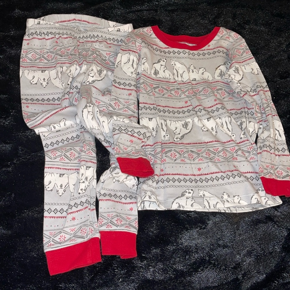 Boys Burt’s Bees Kids 2pc 4T Polar Bear Pjs Red/White/Gray Long Sleeve Christmas